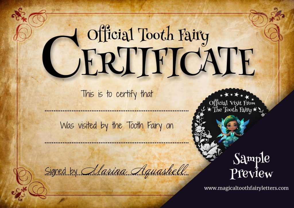 tooth fairy gift certificate