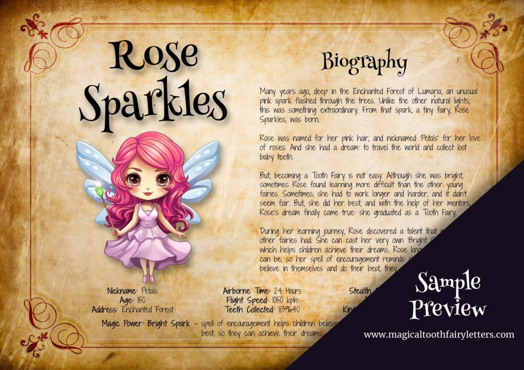 tooth fairy letter rose sparkles